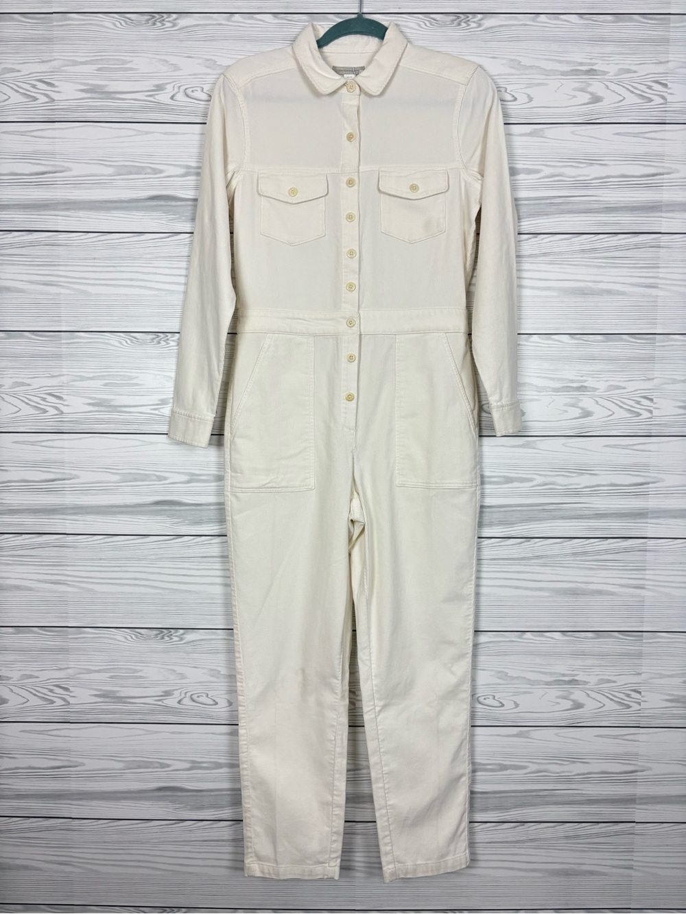 NWT Outerknown S.E.A Corduroy Long Sleeve Jumpsuit Salt White XS - Picture 5 of 11